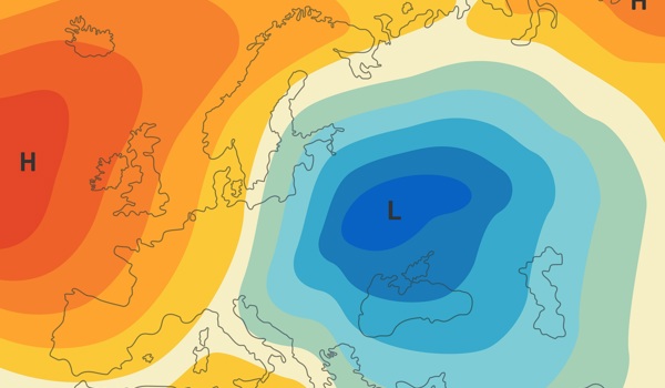 Meteorological weather forecast map. Template or Map showing of movement warm and cold fronts